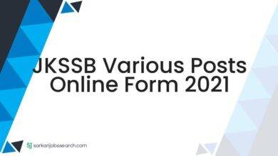 JKSSB Various Posts Online Form 2021