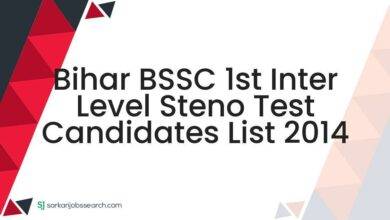 Bihar BSSC 1st Inter Level Steno Test Candidates List 2014
