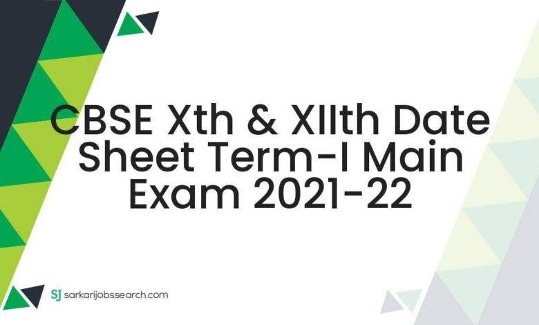 CBSE Xth & XIIth Date Sheet Term-I Main Exam 2021-22 1 CBSE Xth & XIIth Date Sheet Term-I Main Exam 2021-22