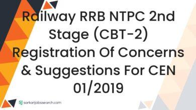 Railway RRB NTPC 2nd Stage (CBT-2) Registration of Concerns & Suggestions For CEN 01/2019