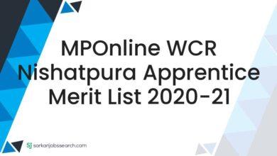 MPOnline WCR Nishatpura Apprentice Merit List 2020-21