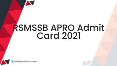 RSMSSB APRO Admit Card 2021