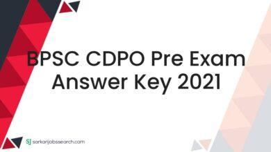 BPSC CDPO Pre Exam Answer Key 2021
