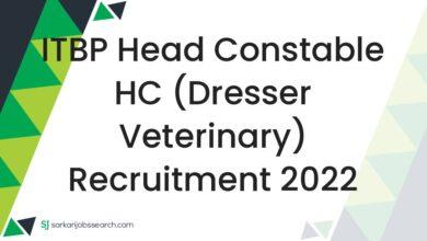 ITBP Head Constable HC (Dresser Veterinary) Recruitment 2022